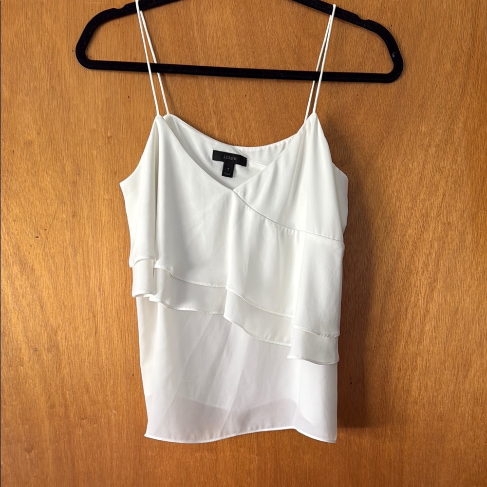 J. Crew White Asymmetrical Ruffled Camisole